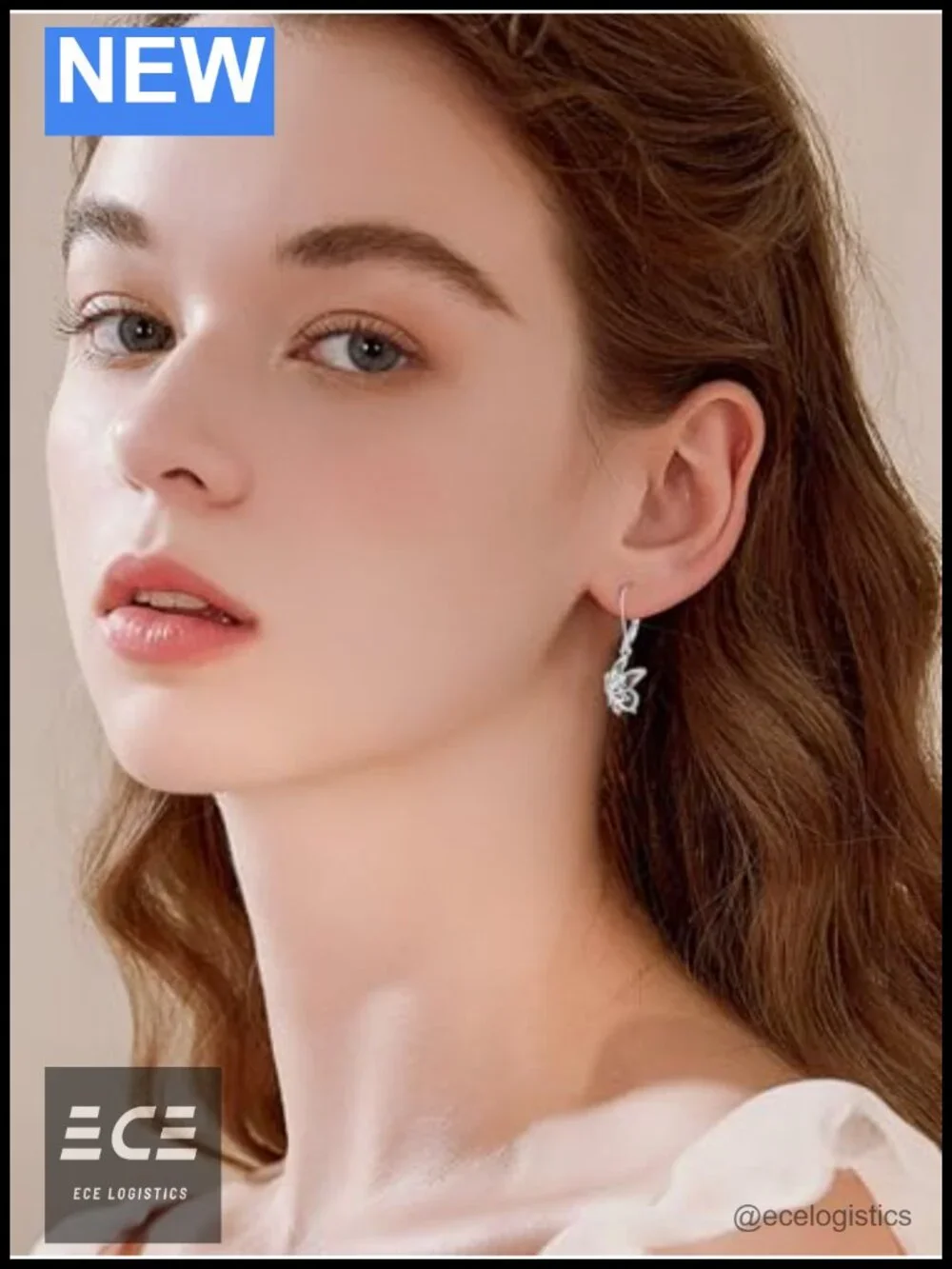 Butterfly Dangle Earrings 925 Sterling Silver 18K White Gold Plated